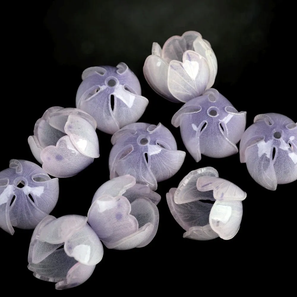 бусина, акрил "бутон", цвет белый/сиреневый, 14x16x16 мм