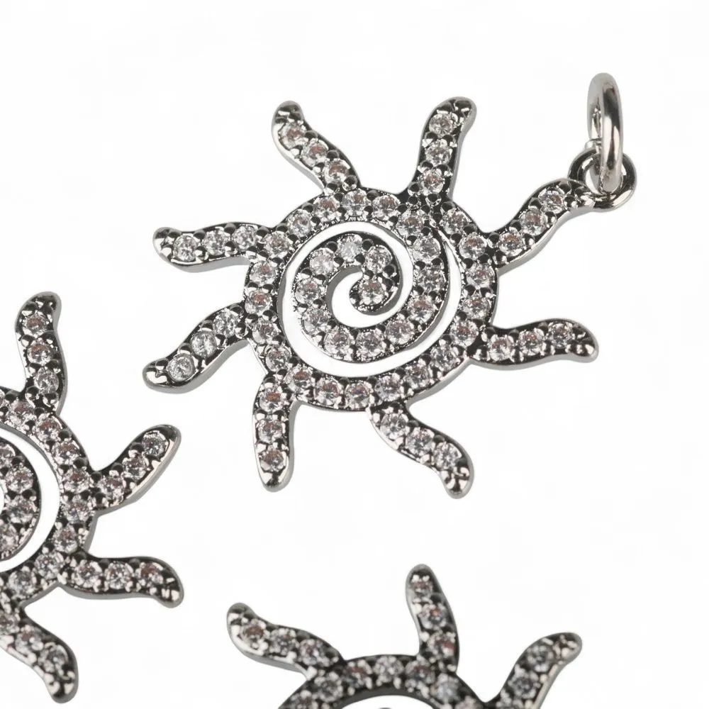 подвеска металл "солнце", покрытие платина/циркон, 22x18x2 мм