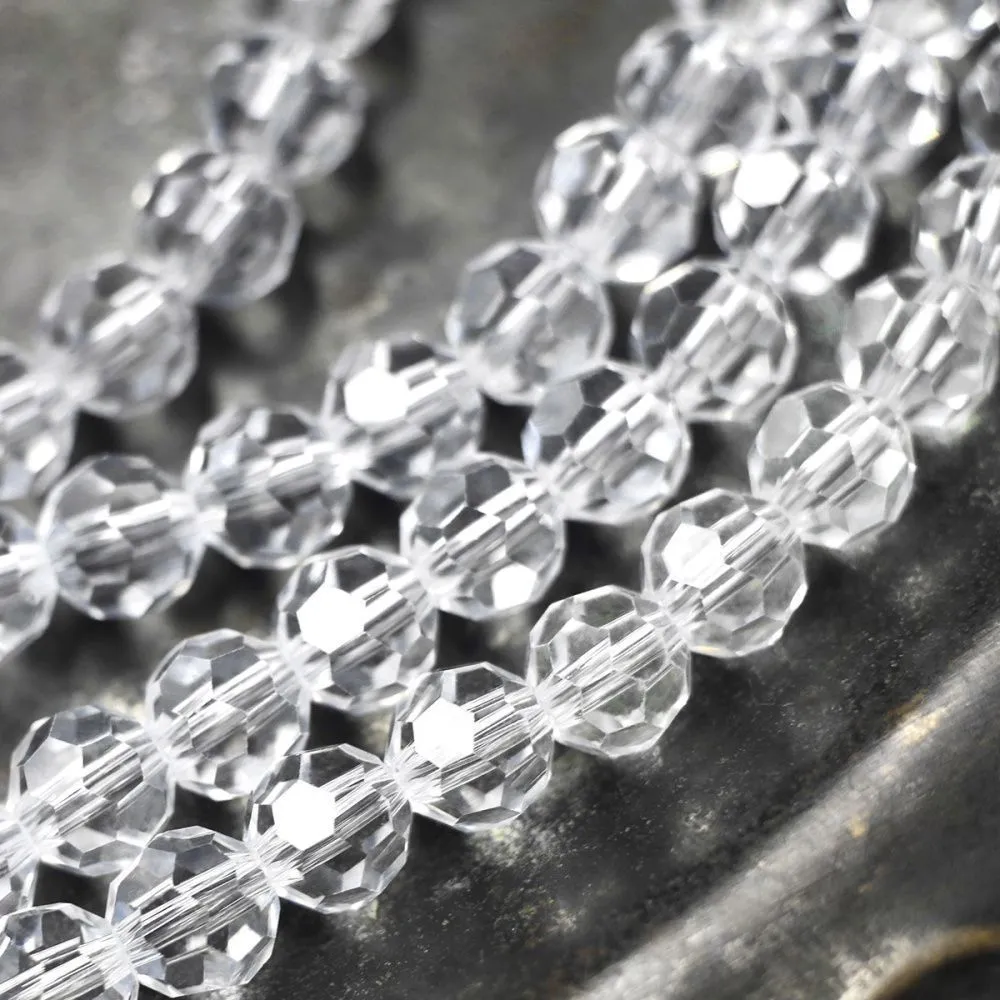 бусина, стекло 8, граненая, цвет прозрачный, 8 мм