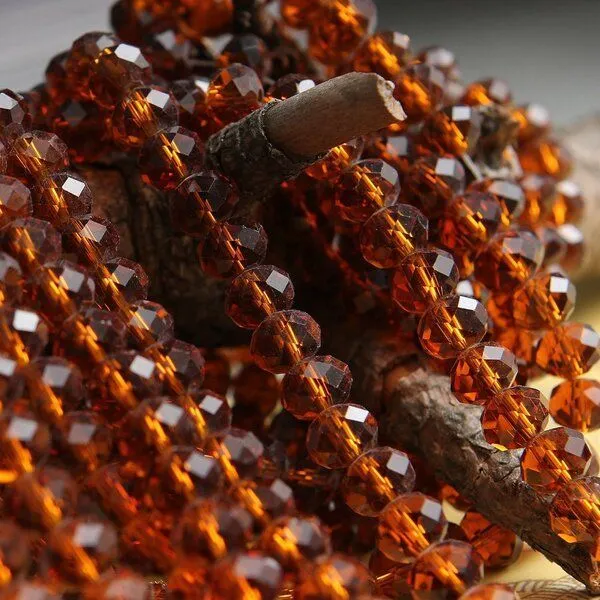 бусина, стекло абакус 8, граненая, цвет коньячный, 8х6 мм