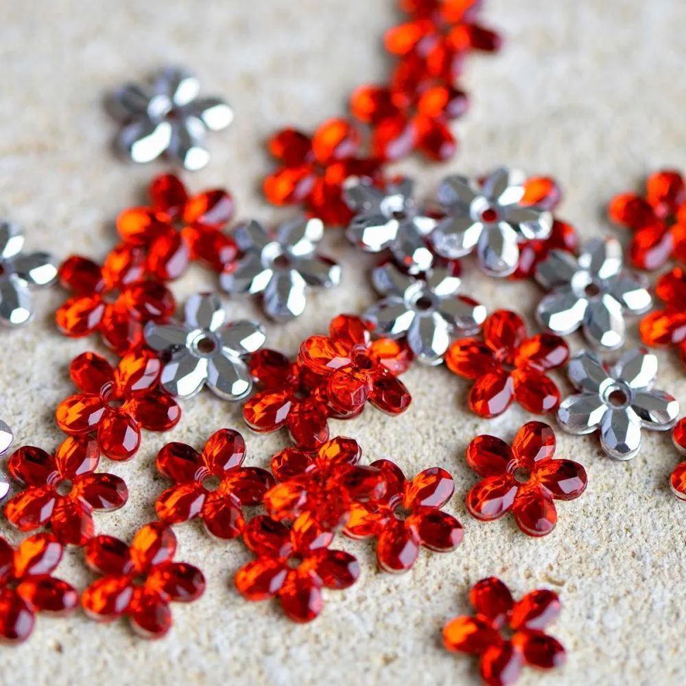стразы пришивные "грани", акрил, цветок, цвет красный, 8x8x2 мм