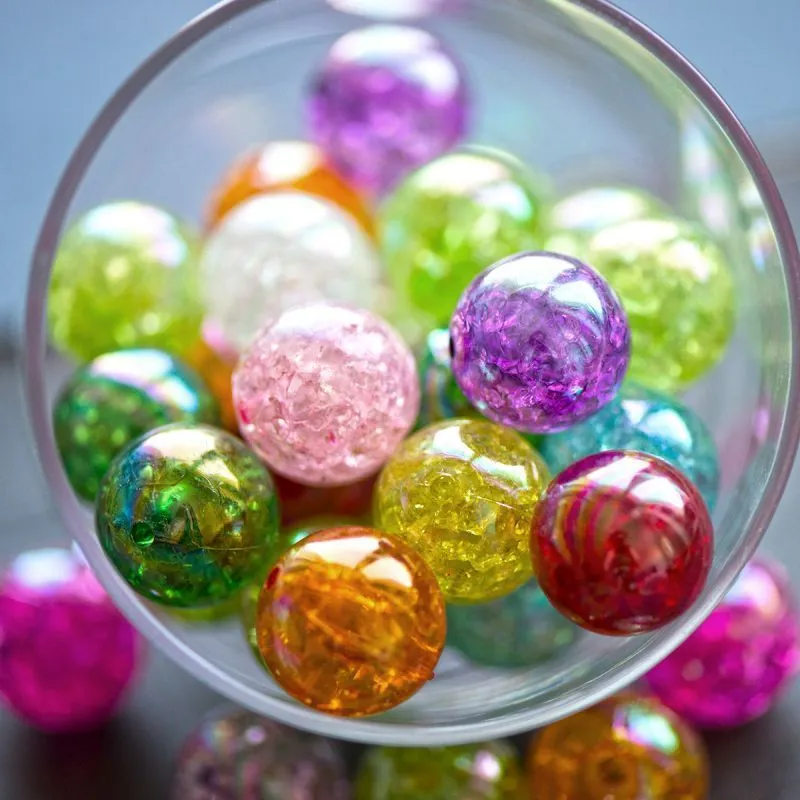 бусина, акрил "кракле", цветовой микс, 20 мм