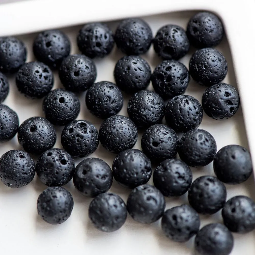 бусина лава натуральная 8, цвет черный, 8 мм