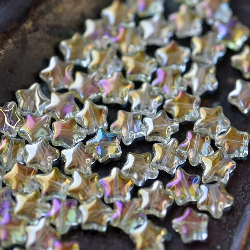 бусина "звездочка", стекло, цвет прозрачный/золотистый ав, 8x8.5x4 мм