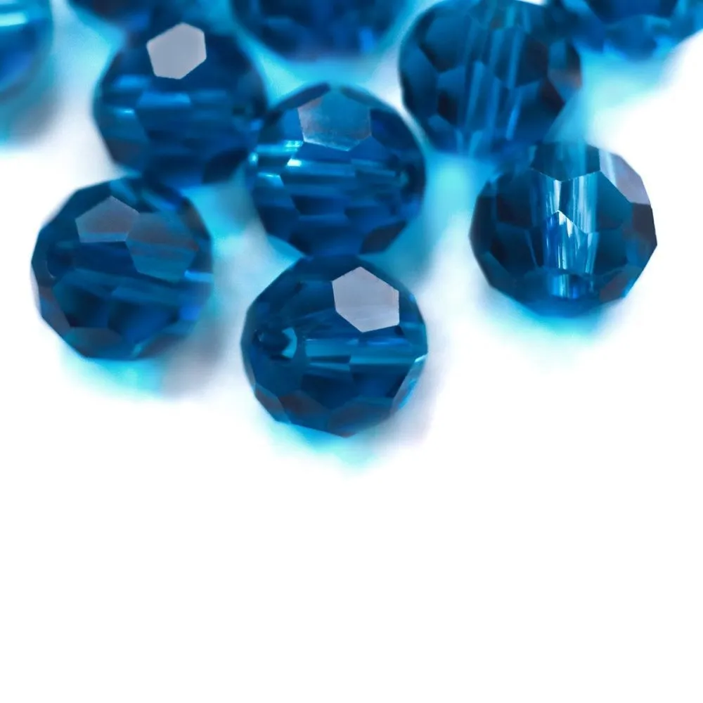 бусина, стекло 8, граненая, цвет циан, 8 мм
