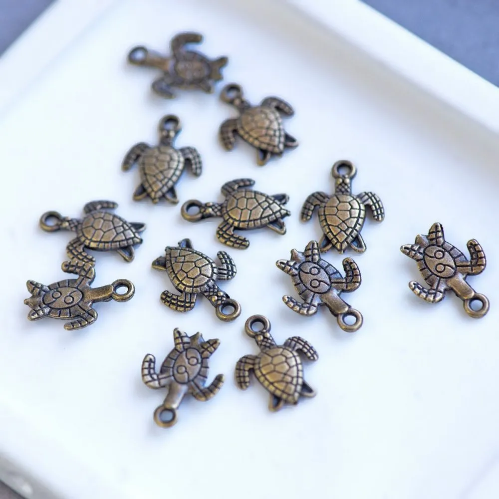 подвеска металлическая "черепашка", античная бронза, 16x12.4x2.2 мм