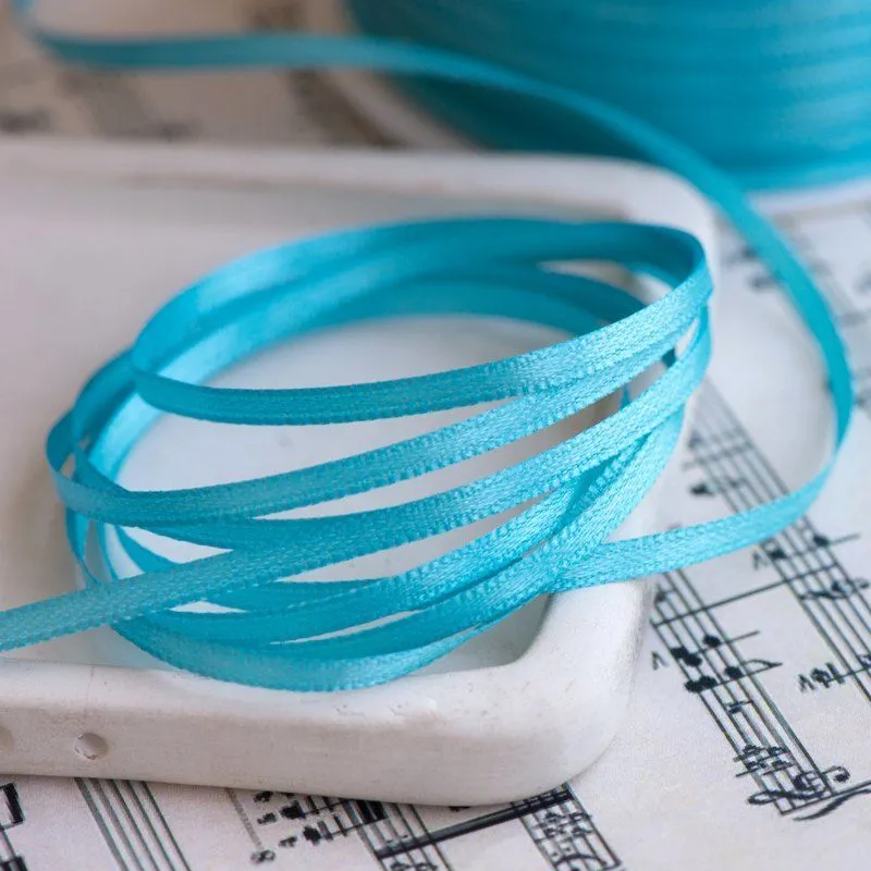 лента, атлас, цвет голубой теплый, ширина 3 мм ленты