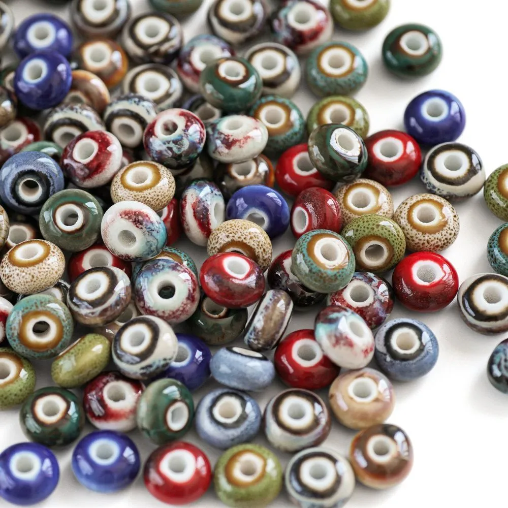 бусина, керамика "антик", абакус, цветовой микс, 12x7 мм