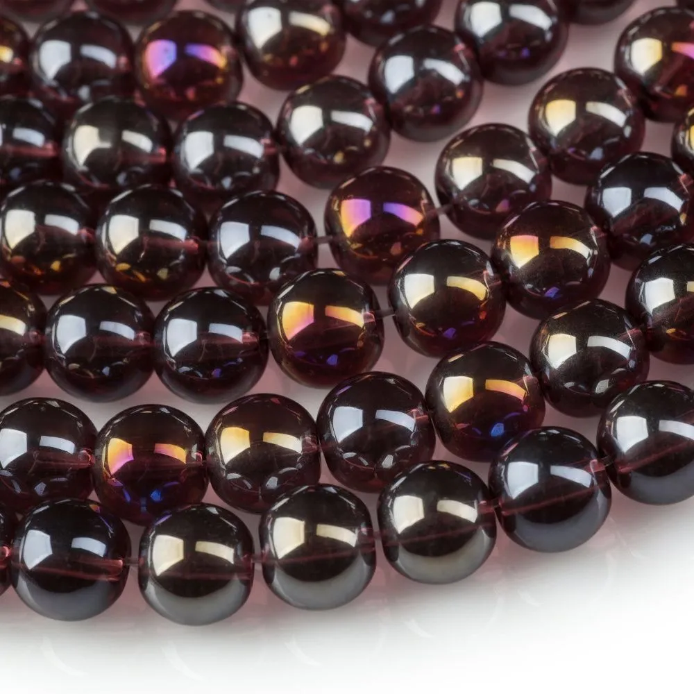 бусина, стекло 8, цвет сливовый радужный, 8 мм