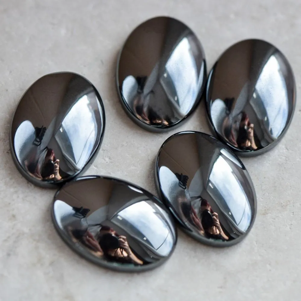 кабошон гематит немагнитный овальный, цвет черный, 18x13x5 мм