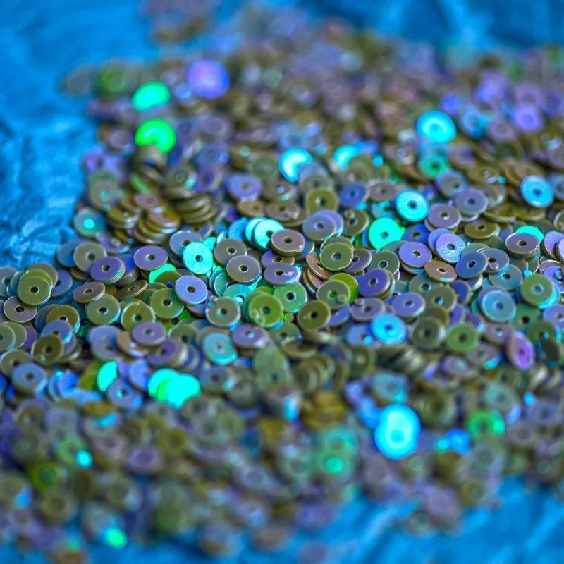 пайетки плоские, зелено-сиреневый радужный, 4 мм