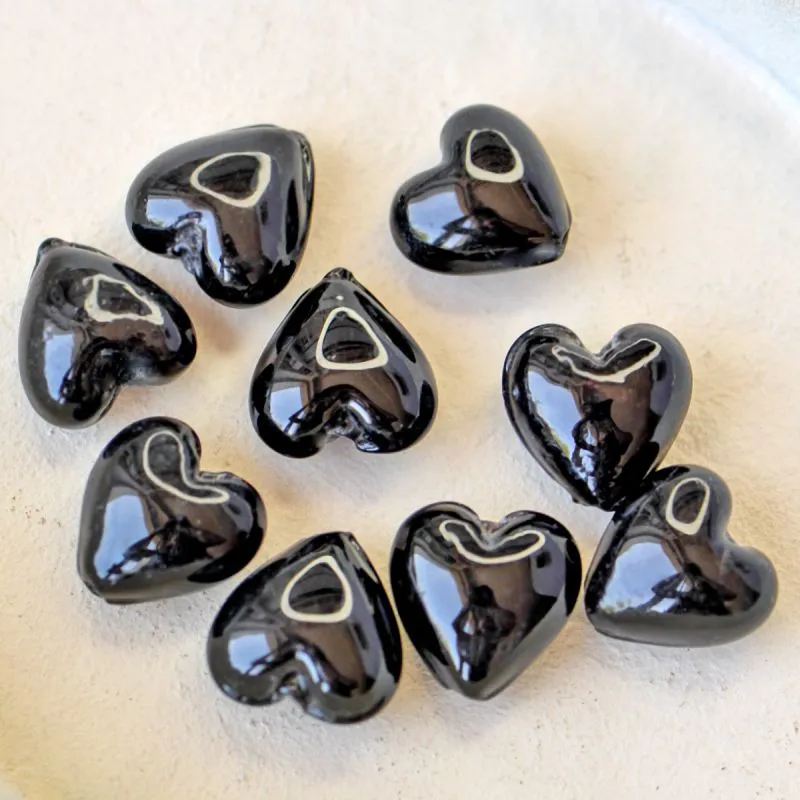 бусина, стекло с фольгой, "сердечко", цвет черный, 15х15х10 мм