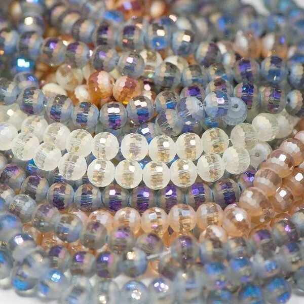 бусина, стекло 10, граненая, цветовой микс матовый/блестящий, 10 мм
