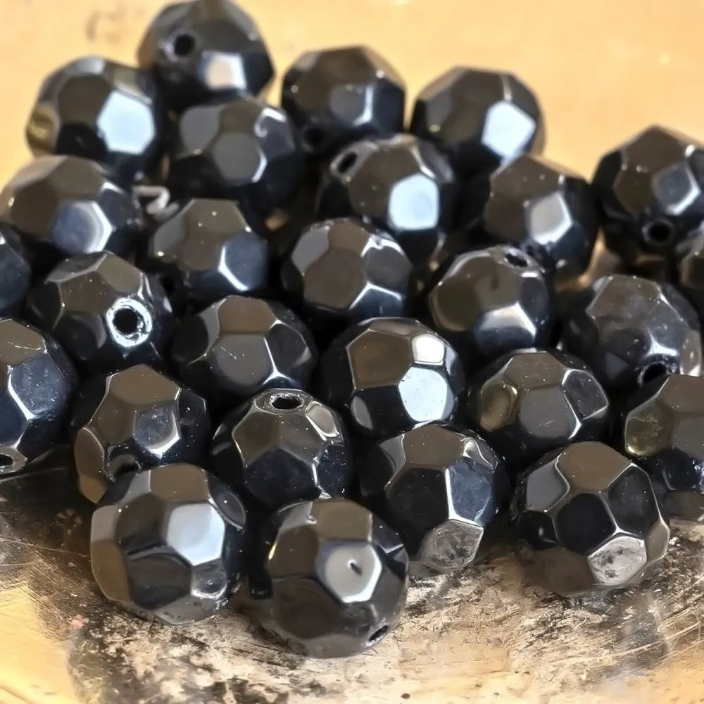 бусина, стекло 12, граненая, цвет черный, 12 мм