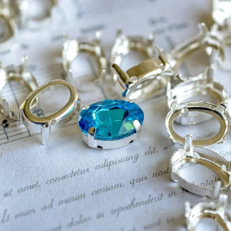 цапы для стразов овальные, открытые, серебро, 14х10 мм