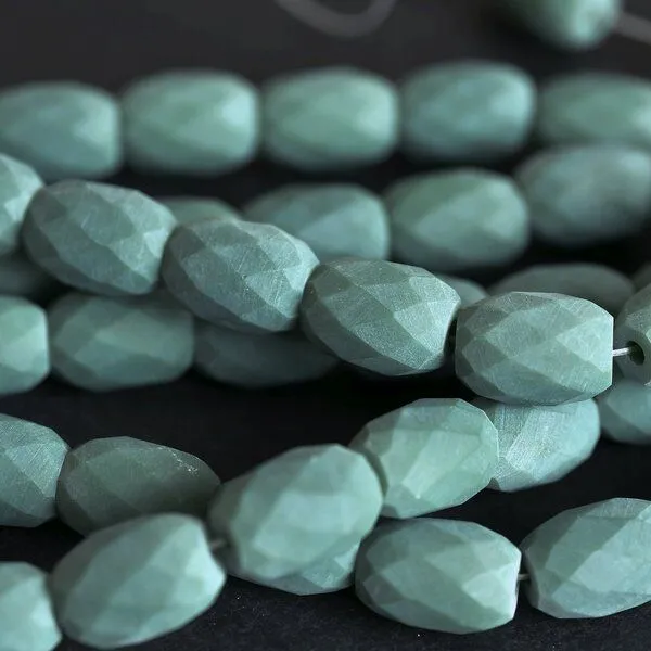 бусина, стекло "бочонок", граненая, цвет бирюзово-серый матовый, 12х10 мм