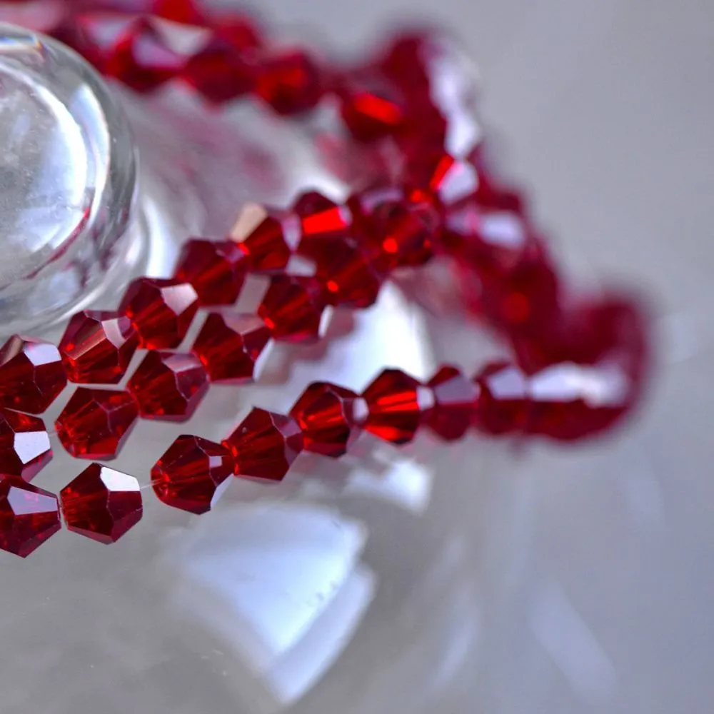 бусина, стекло биконус 6, цвет темно-красный, 6 мм