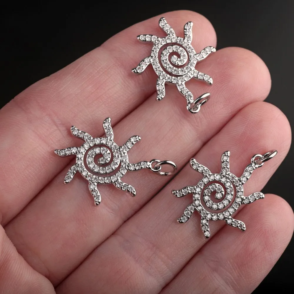 подвеска металл "солнце", покрытие платина/циркон, 22x18x2 мм