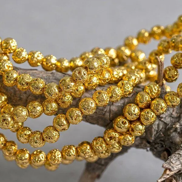 бусина лава натуральная 6, цвет золотой металлик, 6 мм