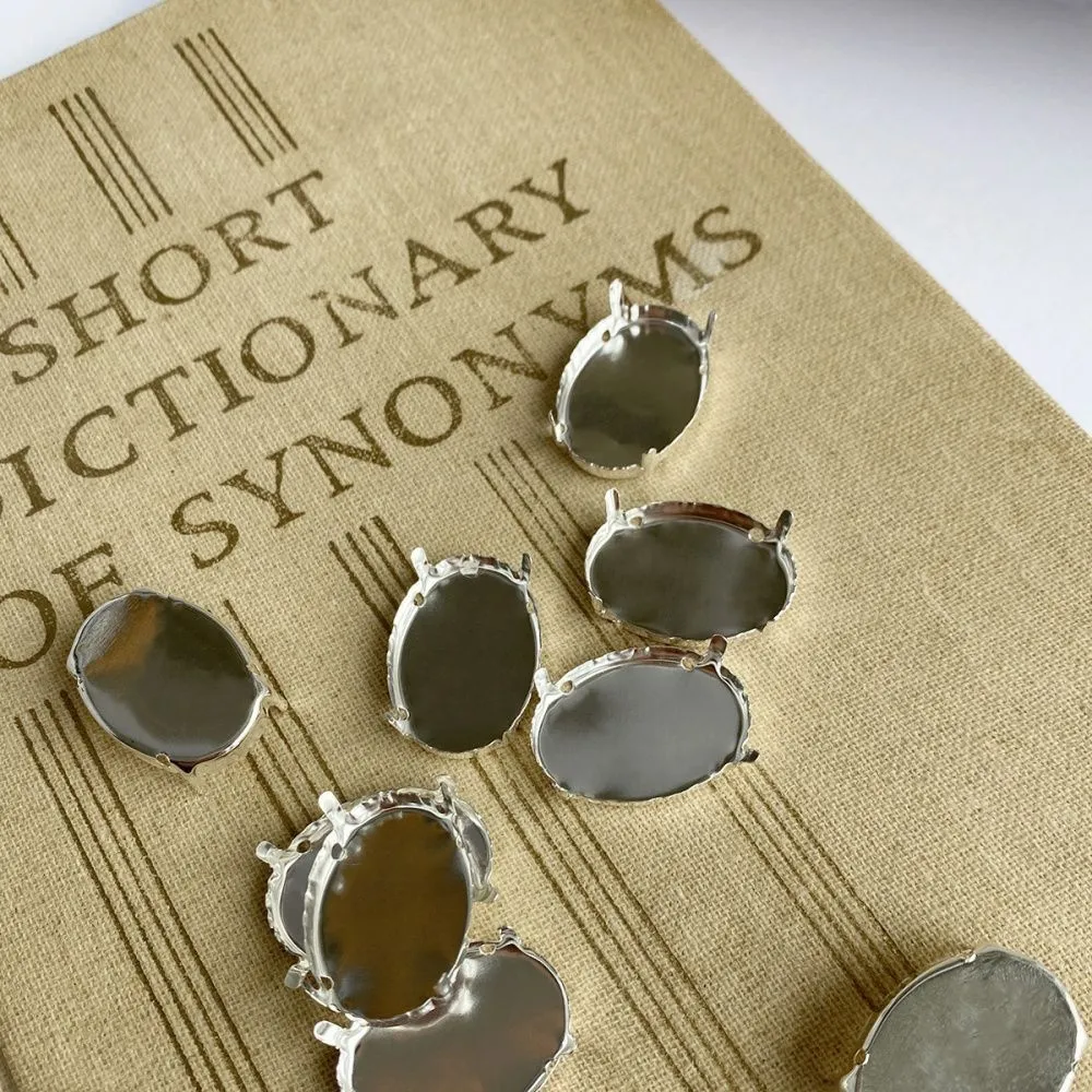 цапы для стразов овальные, закрытые, серебро, 25х18 мм