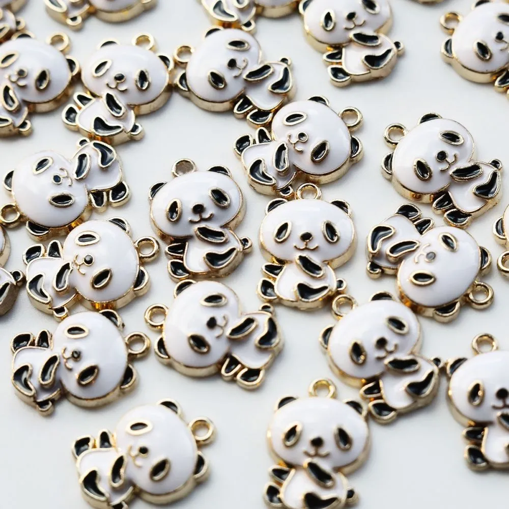 подвеска металлическая "панда", эмаль, цвет белый/черный, 21x15x4 мм