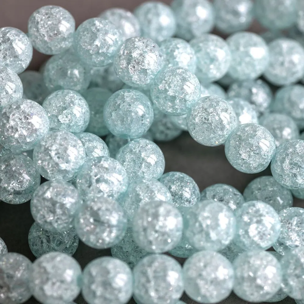 бусина, стекло "кракле", цвет бирюзовый, 10 мм