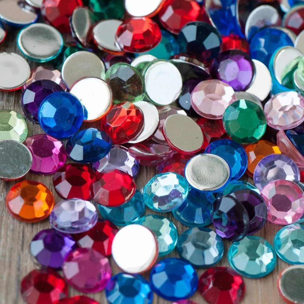 кабошон акриловый "грани", круглый, цветовой микс, 10х3 мм