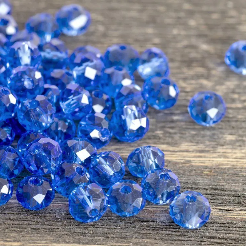 бусина, стекло абакус 6, граненая, цвет синий, 6х4 мм