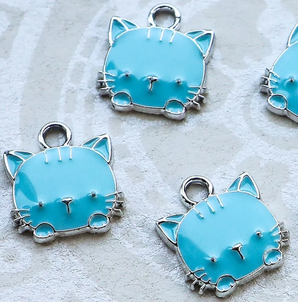 подвеска металлическая "hello kitty", эмаль, цвет голубой, 15x13x3 мм