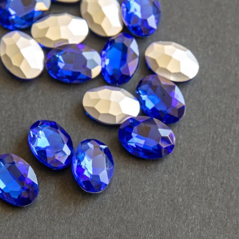 кабошон стекло кристалл, овальный, цвет sapphire, 14х10 мм