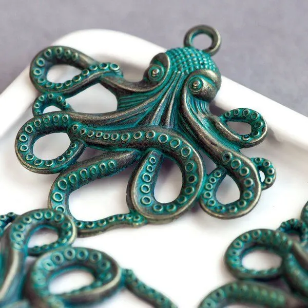 подвеска металлическая "осьминог", цвет античная бронза/патина, 58x56x4 мм