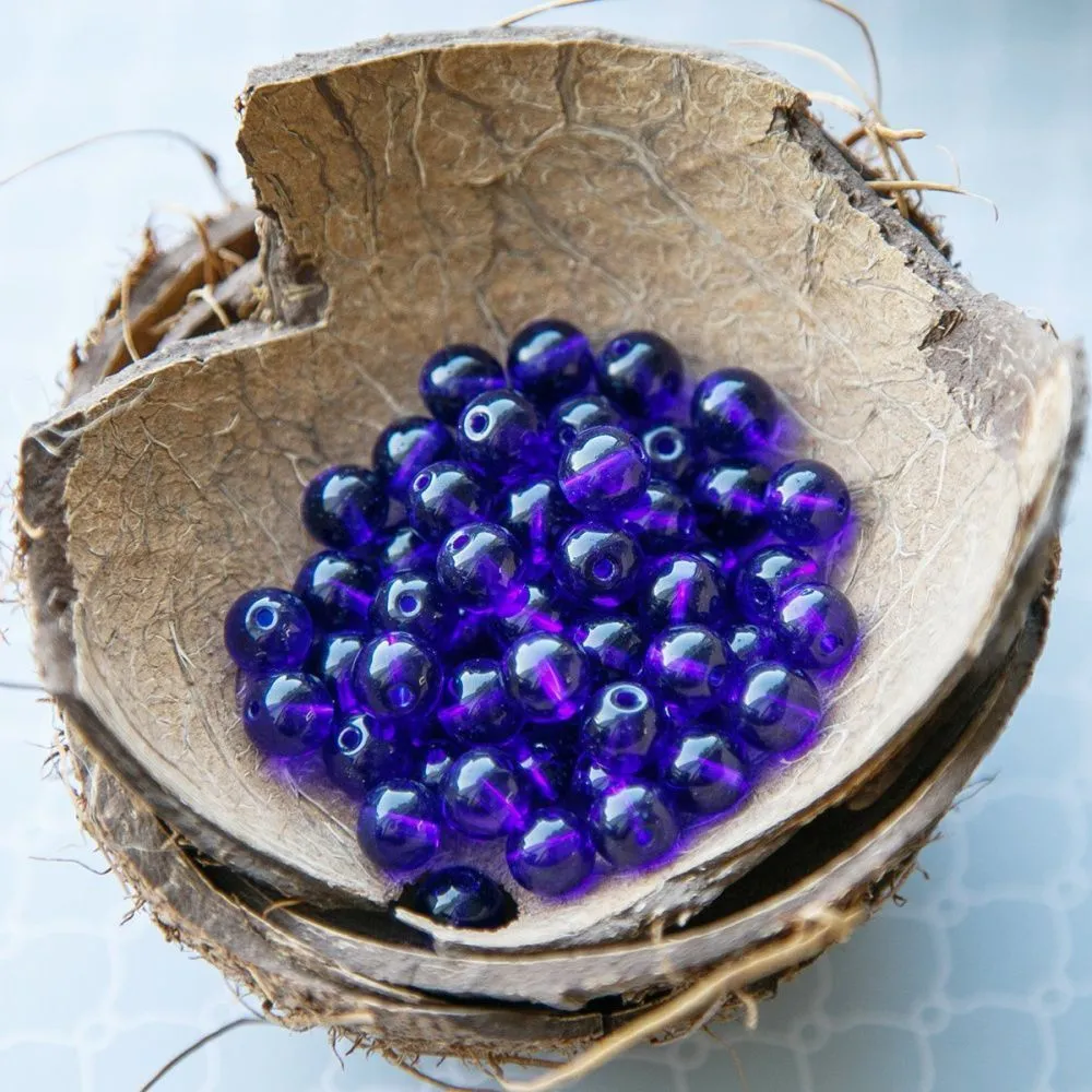 бусина, стекло 8, цвет индиго, 8 мм