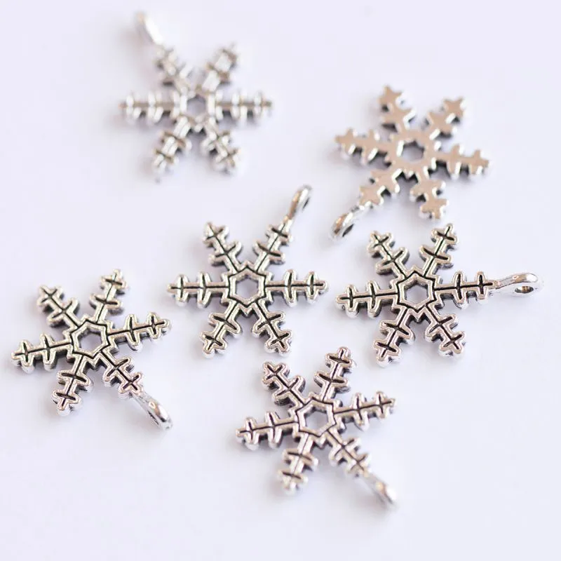 подвеска металлическая "снежинка новогодняя", античное серебро, 21x15x4 мм