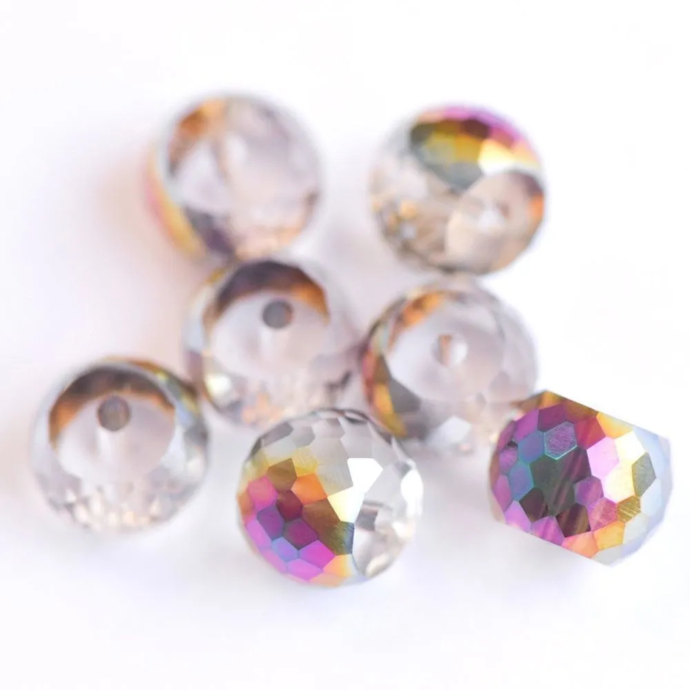 бусина, стекло, "абакус", граненая, цвет радужный микс, 8х6 мм