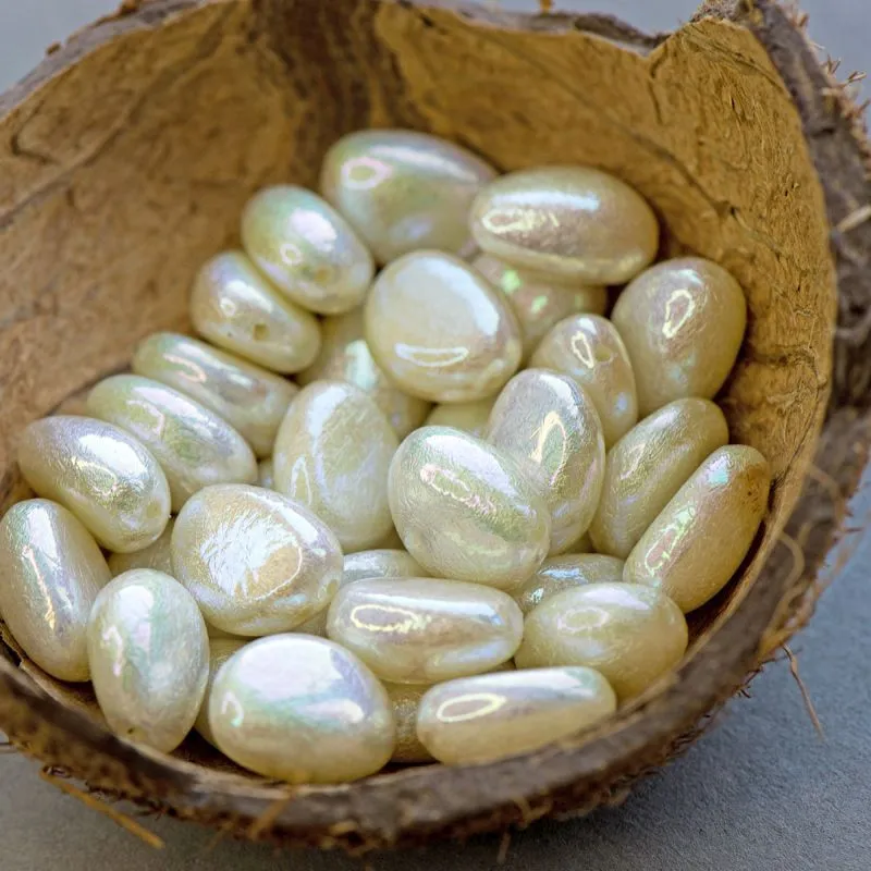 бусина, имитация хлопкового жемчуга, гиперовал, акрил, сливочный ав, 18x13x8 мм