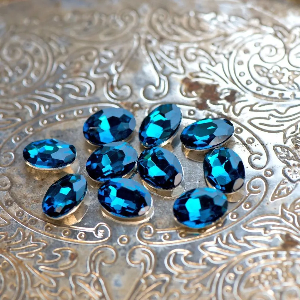 кабошон стекло кристалл, овальный, цвет capri blue, 14х10 мм