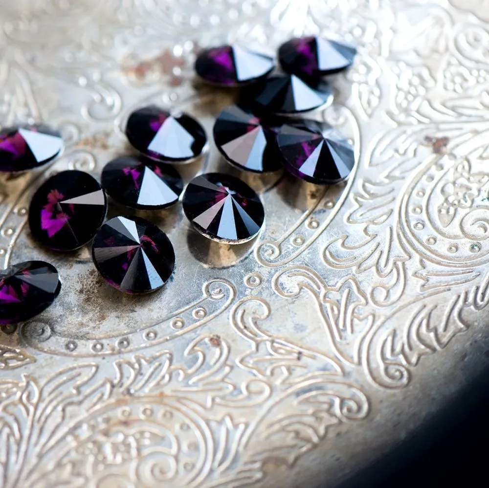 кабошон стекло риволи, цвет фиолетовый, 14х7 мм