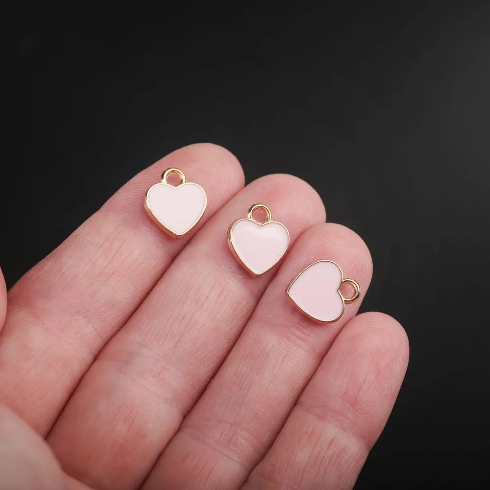 подвеска металл "сердечко", эмаль, цвет св.розовый, 12x10x2 мм