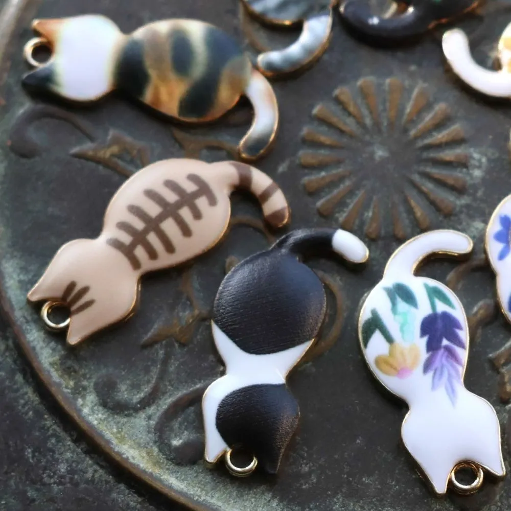 подвеска металлическая "котики", эмаль, цветовой микс, 30x15x2 мм