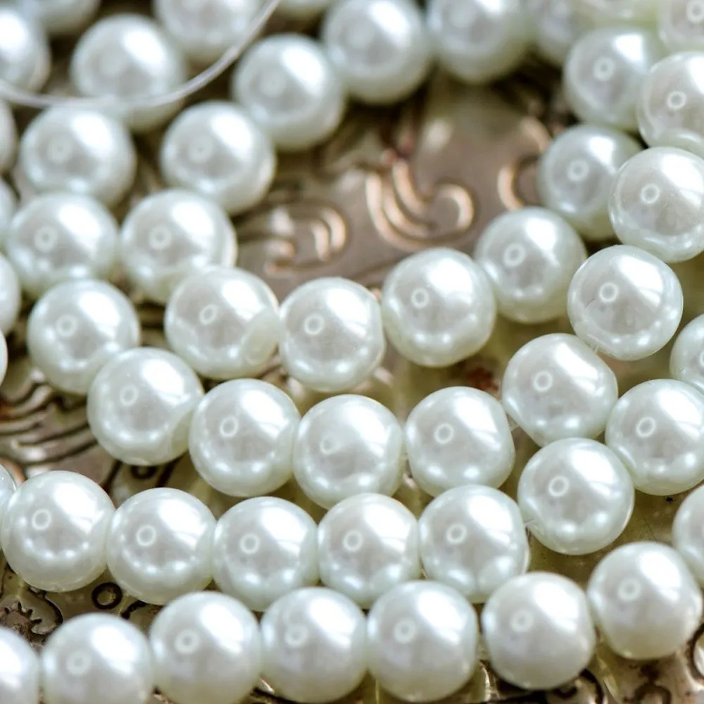 бусина, имитация жемчуга, стекло 8, цвет белый, 8 мм