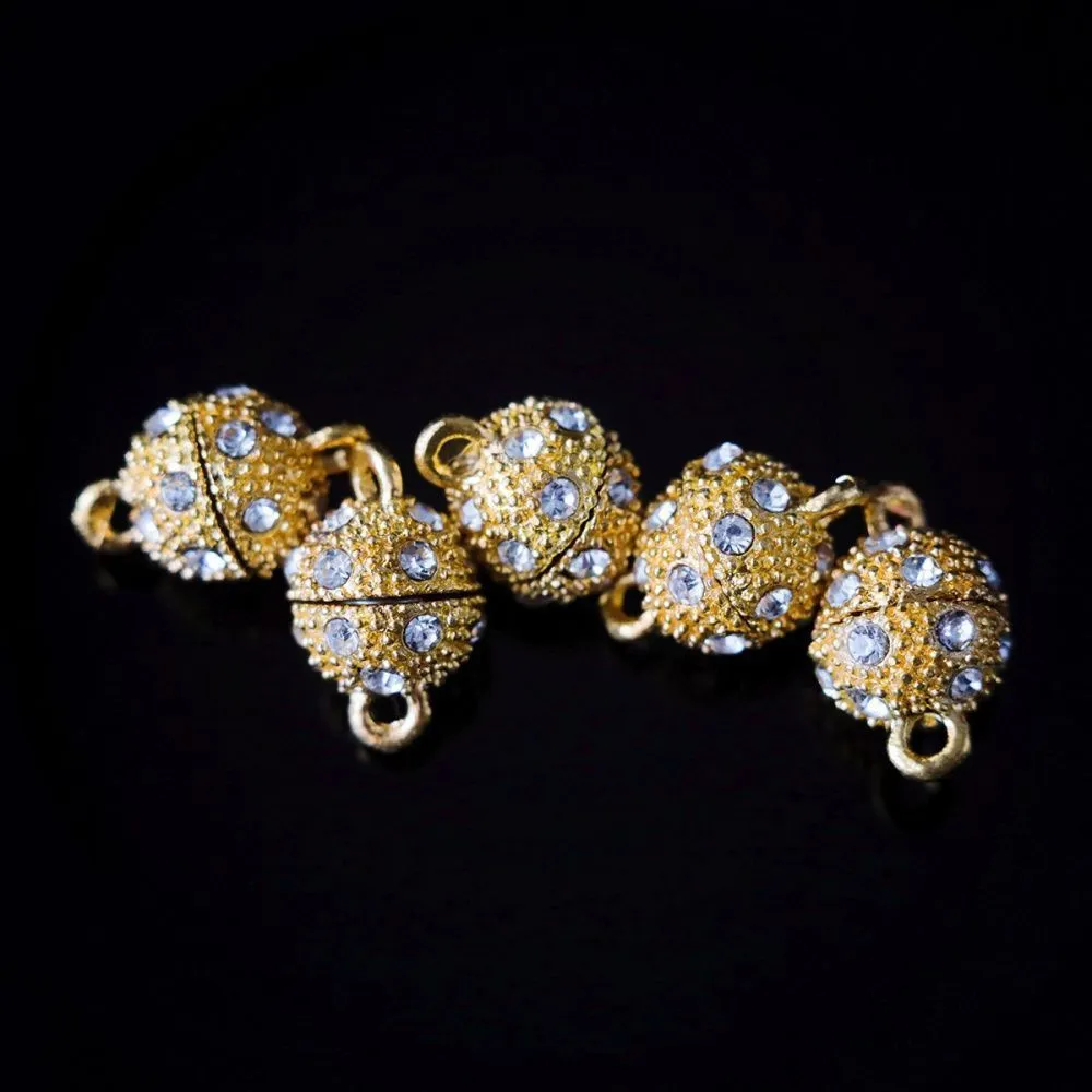 застежка магнитная "шарик-стар", стразы, позолота, 14x9 мм