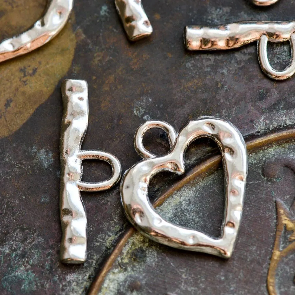 Замочки тоггл "харт", цвет платина, 26x23x2 мм