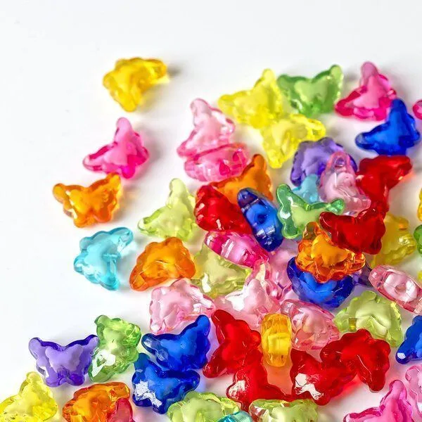 бусина, акрил "бабочка", прозрачная, цветовой микс, 15х11х6 мм