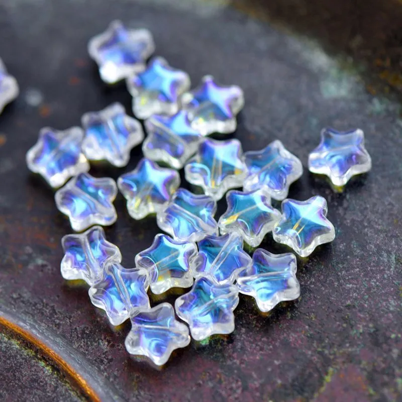 бусина "звездочка", стекло, цвет прозрачный/голубой ав, 8x8x4 мм