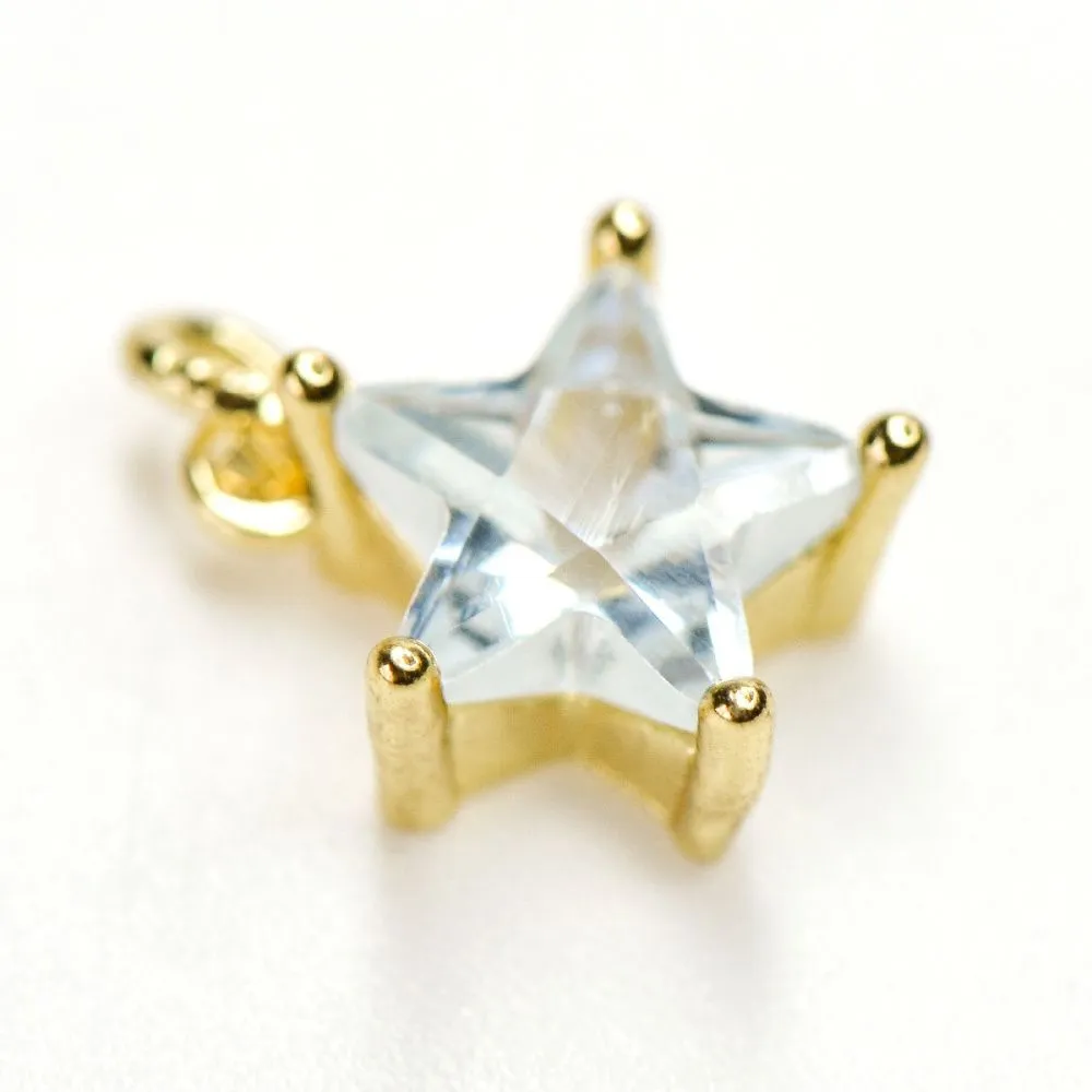 подвеска металл "звезда", позолота/циркон, 11x9.5x5.5 мм