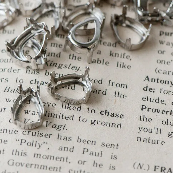 цапы для стразов каплевидные, открытые, цвет платина, 14х10 мм