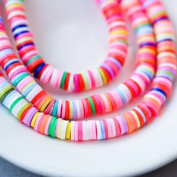 бусина "хейши" плоская, полимерная глина, цветовой микс, 6х1 мм