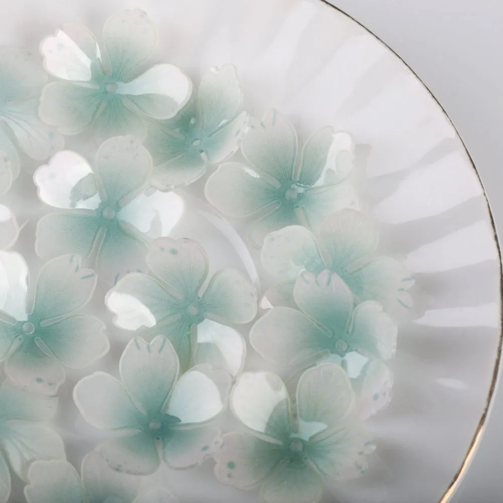 бусина, акрил "цветок сливы", цвет белый/бирюзовый, 28x28x8-10 мм