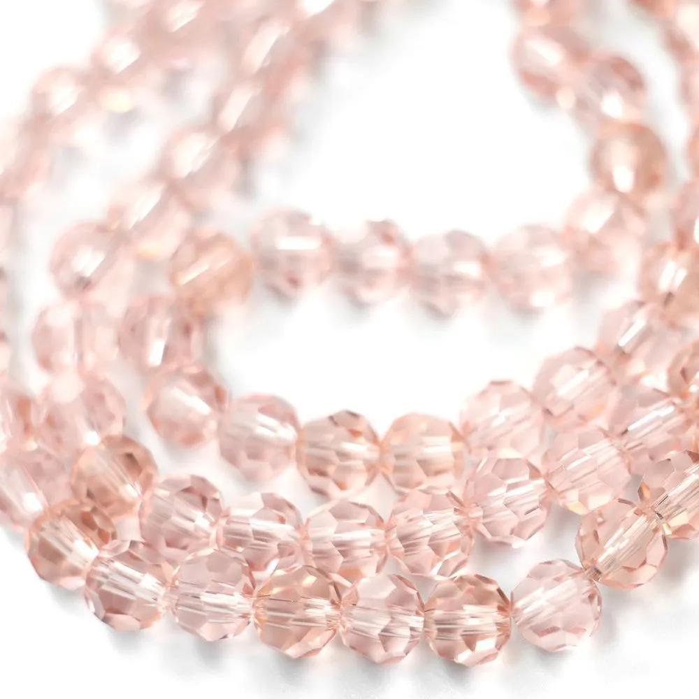 бусина, стекло 6, граненая, цвет розовый, 6 мм