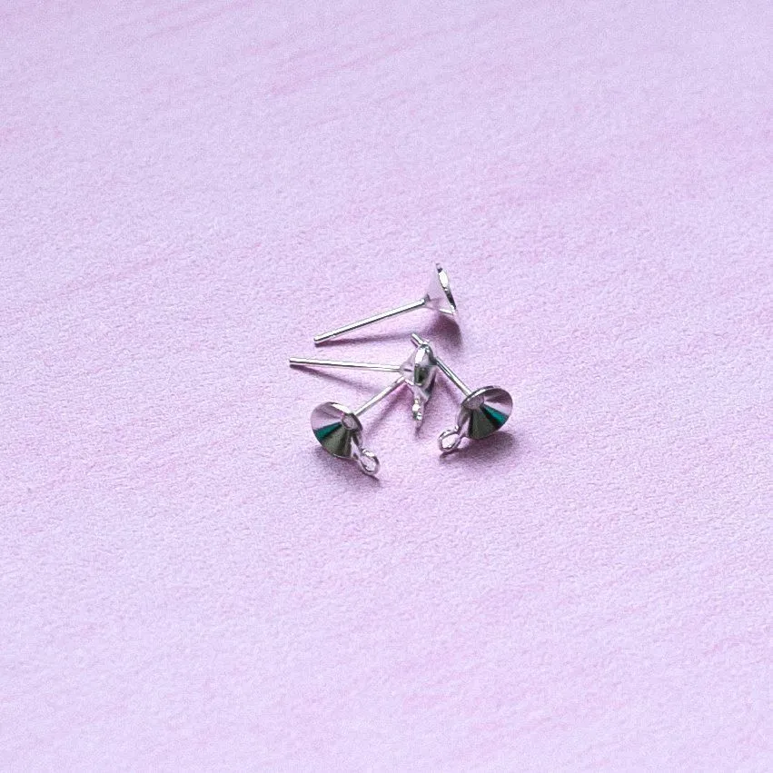 пуссеты "раунд", место для стразов, серебро, 14х0.8